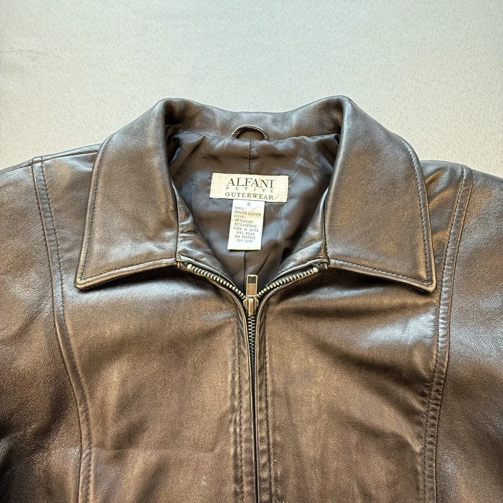 Alfani Petite Outerwear Women's Small Soft Supple Leather Coat Jacket Full Zip - Picture 3 of 11